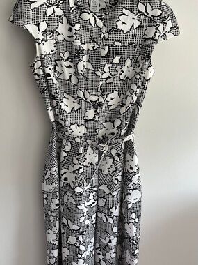 Oscar de la Renta Black and White Floral Midi Dress